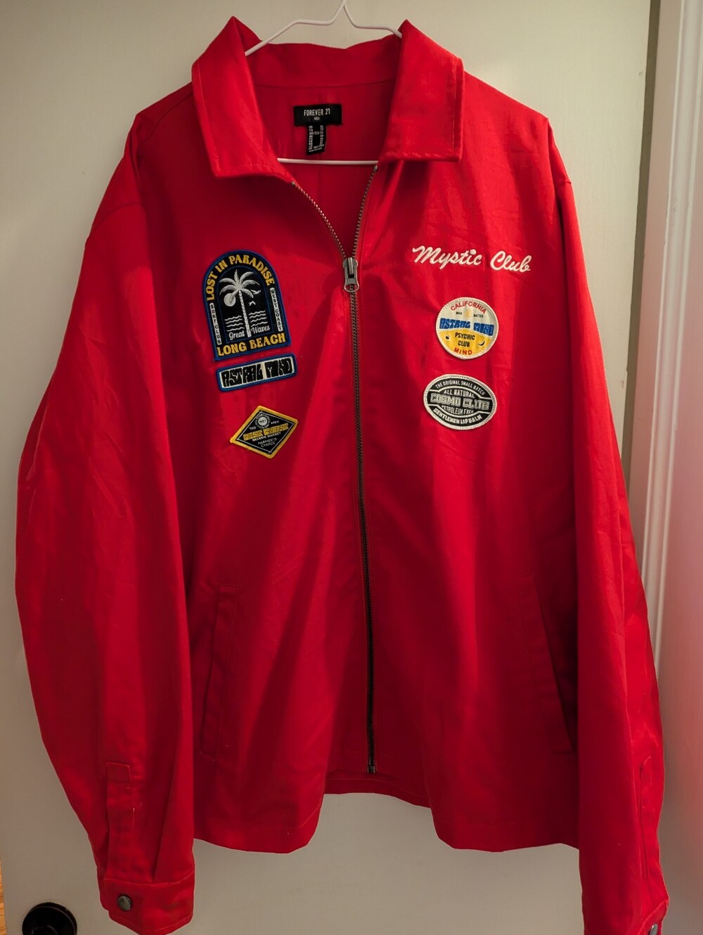 Forever 21 Red Unisex Jacket with Embroidered Patches. Xl